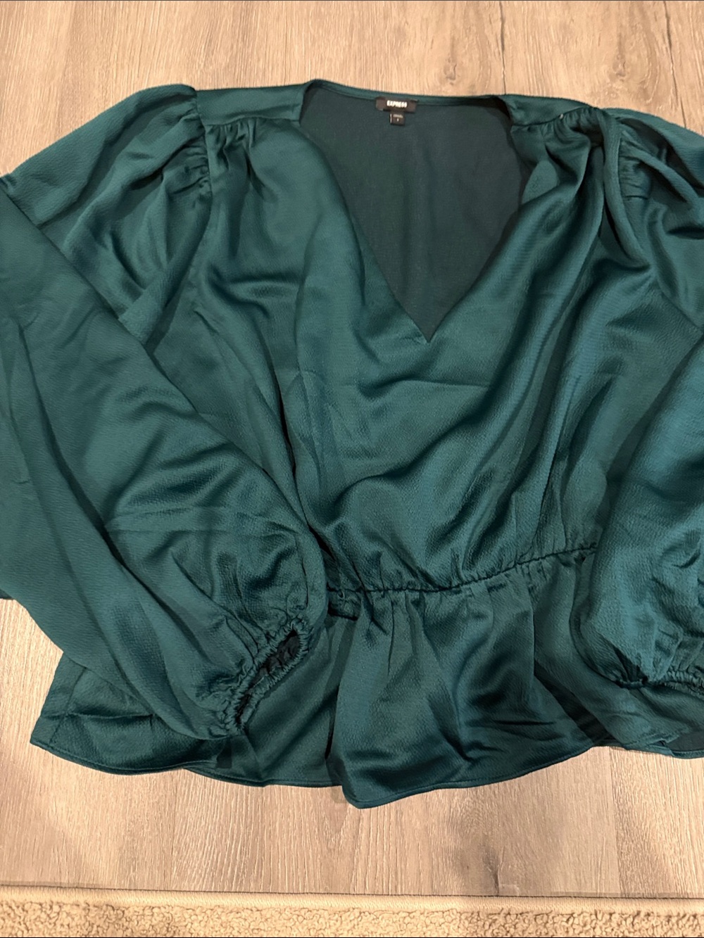 Express Deep Teal V-Neck Balloon Sleeve Blouse
